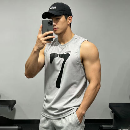Summer Men's Quick-Dry Fitness Sleeveless Vest, Breathable Sport Tank Top, Muscular Training Streetwear, Loose Moisture-Wicking Workout Shirt