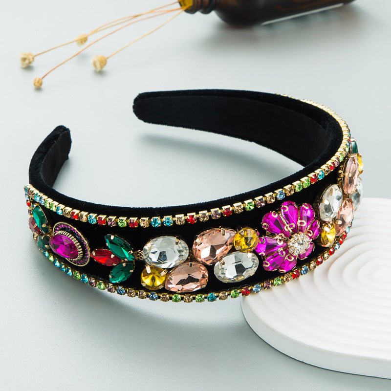 Hair Hoop New Fashion Colorful Crystal Handmade Full Diamond Fabric Hair Hoop Inlaid Glass Diamond Shiny Prom Head Hoop