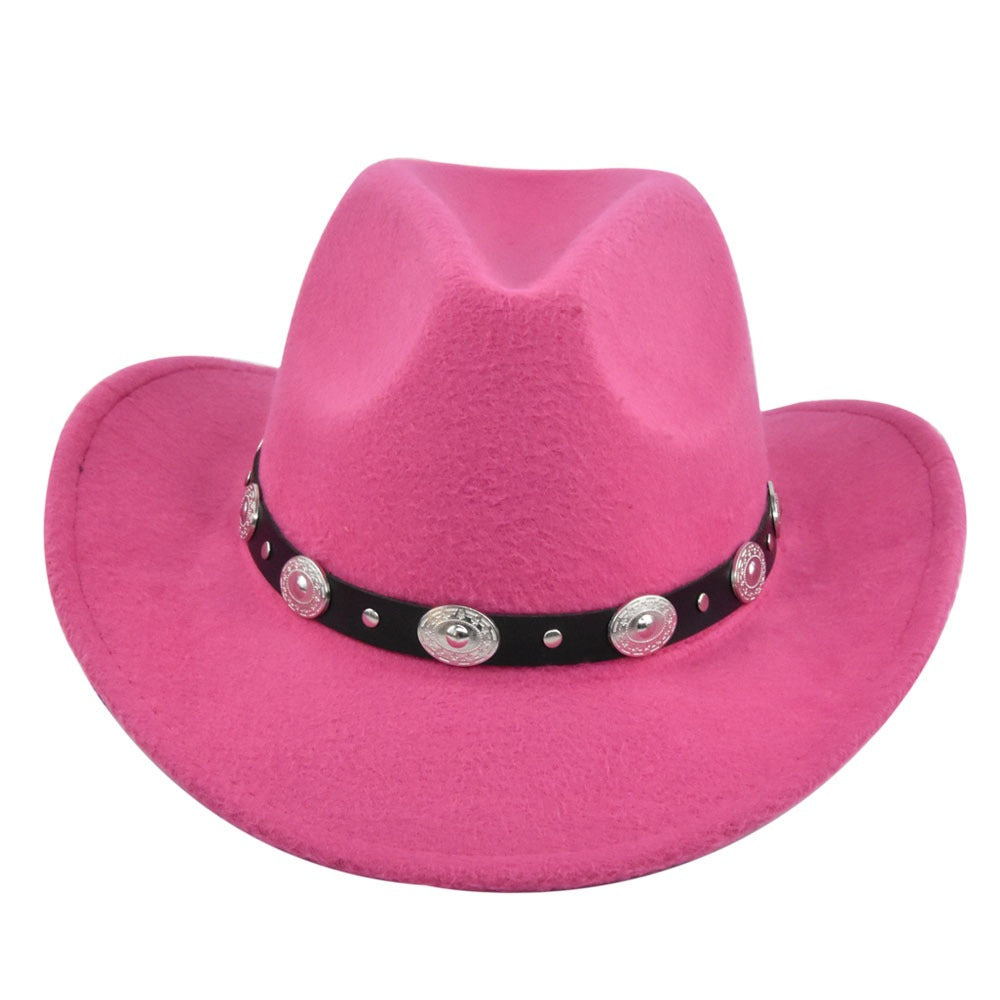 Classic Cowboy Hat Vintage Jazz Hat National Style Fur Top Hat Felt Hat Vintage Imitation Sheep Hat Cowboy Hat