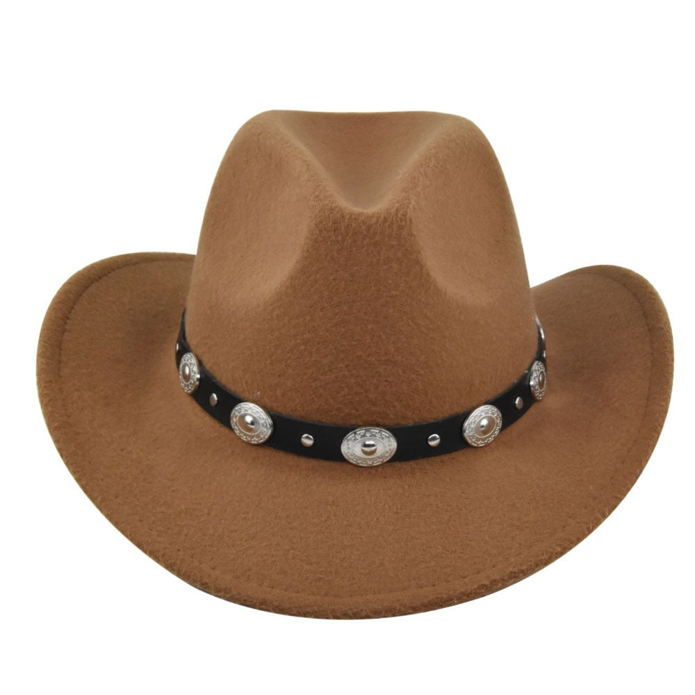 Classic Cowboy Hat Vintage Jazz Hat National Style Fur Top Hat Felt Hat Vintage Imitation Sheep Hat Cowboy Hat