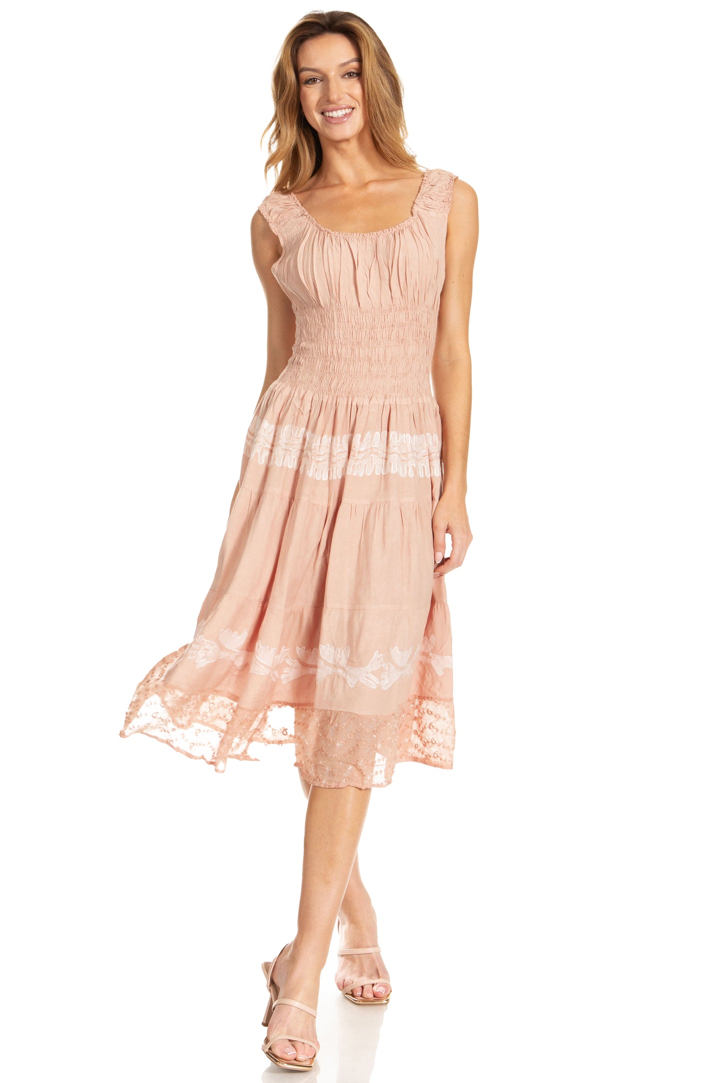 Women's Off The Shoulder Smock Ruffle Midi Dress