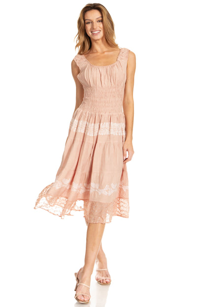 Women's Off The Shoulder Smock Ruffle Midi Dress