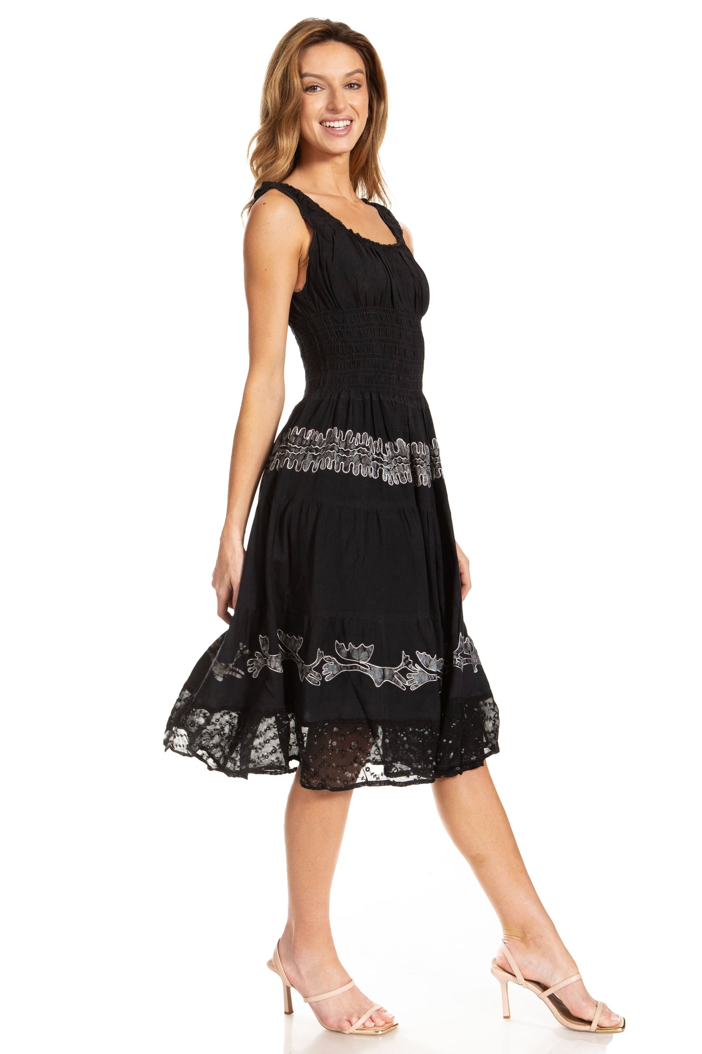 Women's Off The Shoulder Smock Ruffle Midi Dress