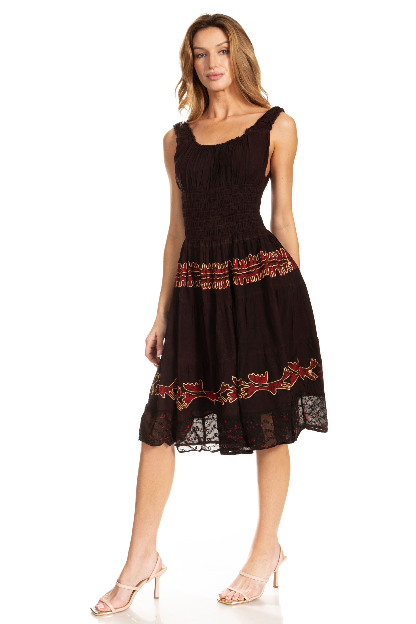 Women's Off The Shoulder Smock Ruffle Midi Dress