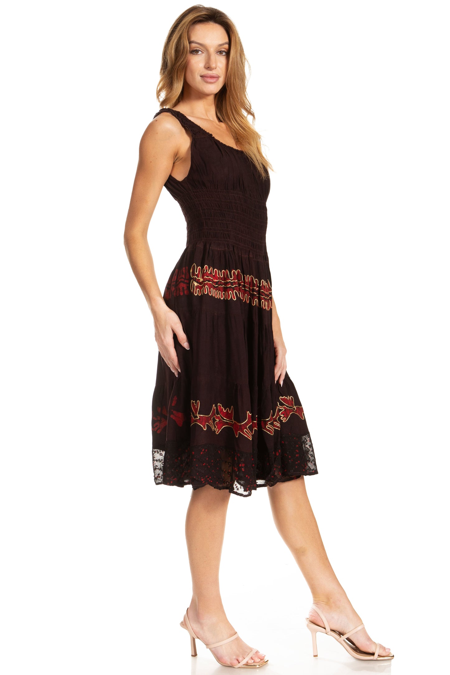 Women's Off The Shoulder Smock Ruffle Midi Dress