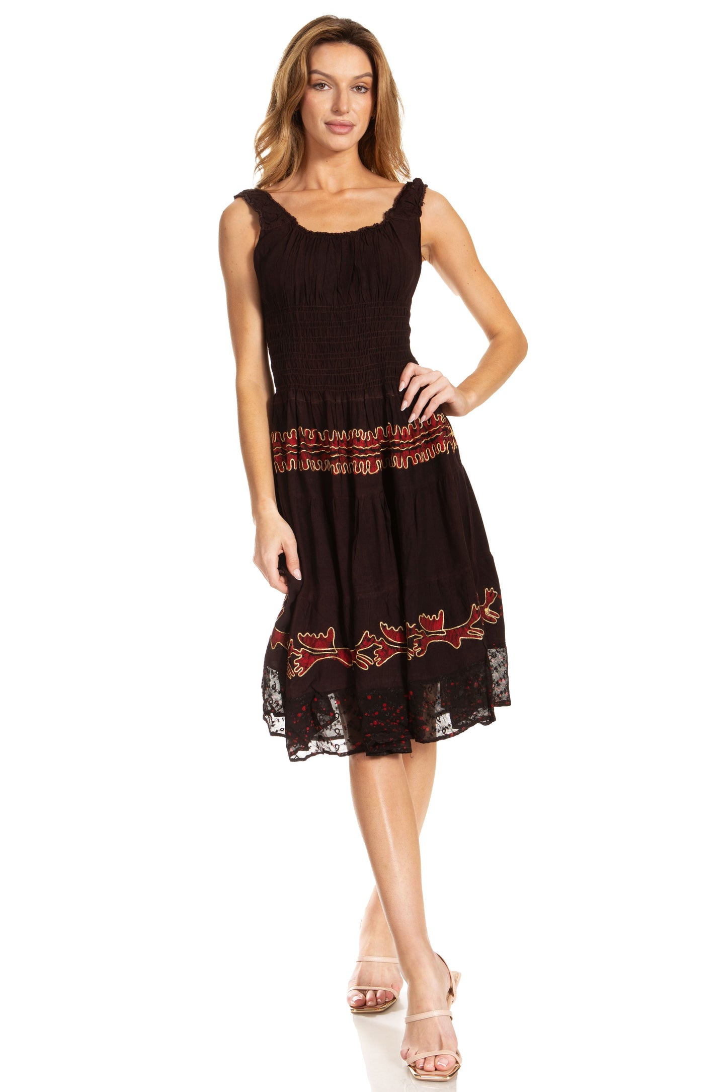 Women's Off The Shoulder Smock Ruffle Midi Dress