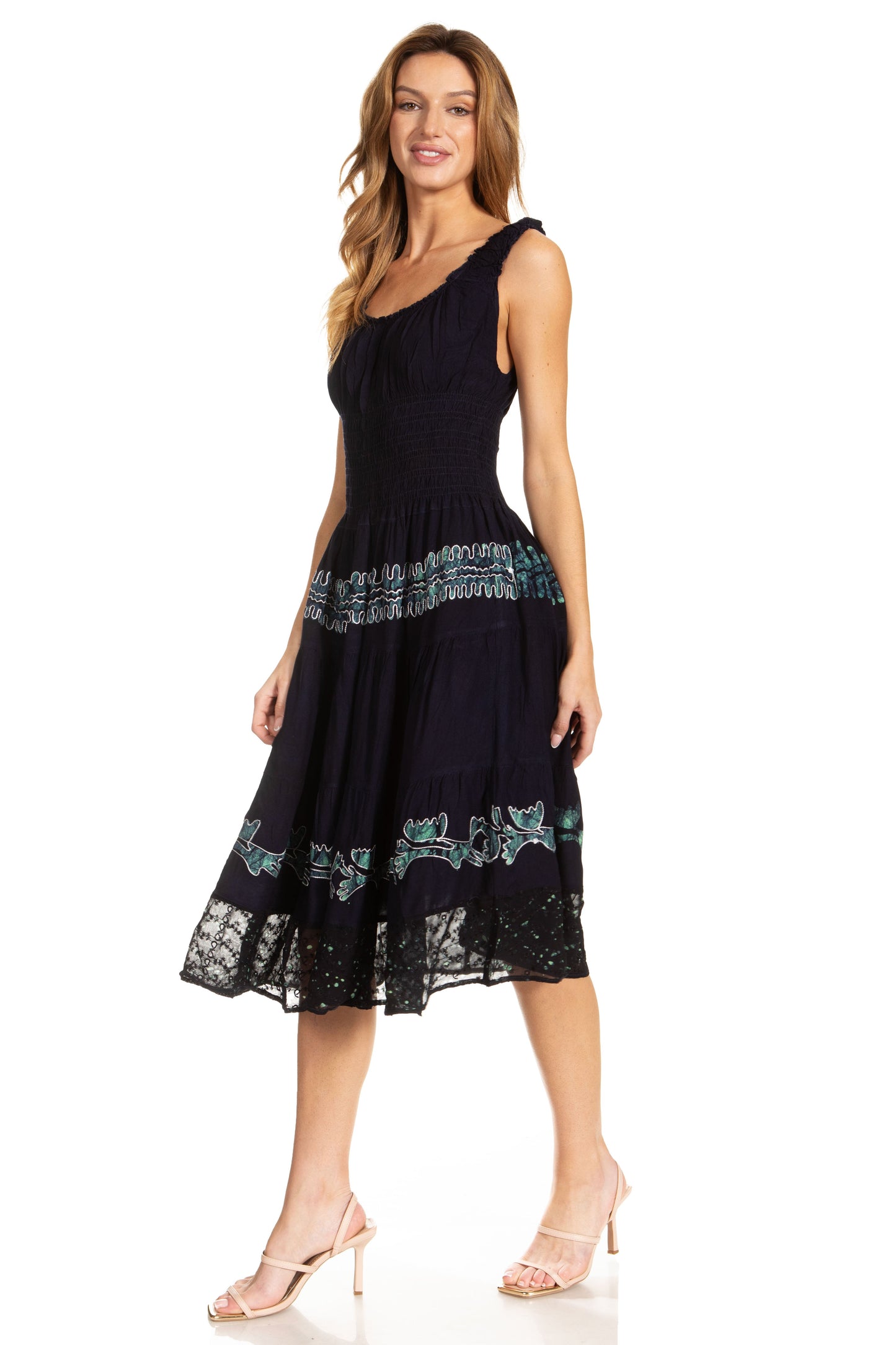 Women's Off The Shoulder Smock Ruffle Midi Dress