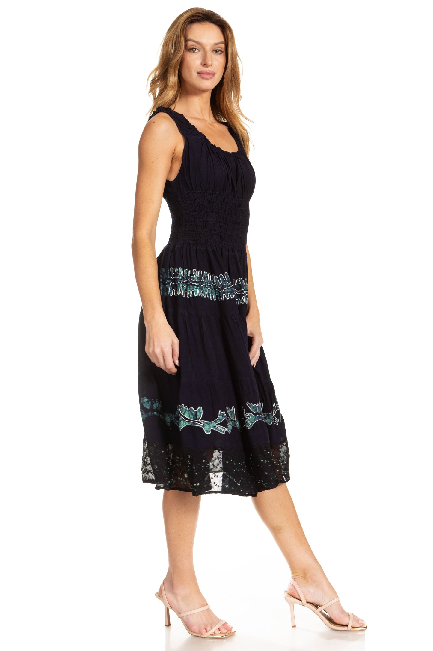 Women's Off The Shoulder Smock Ruffle Midi Dress