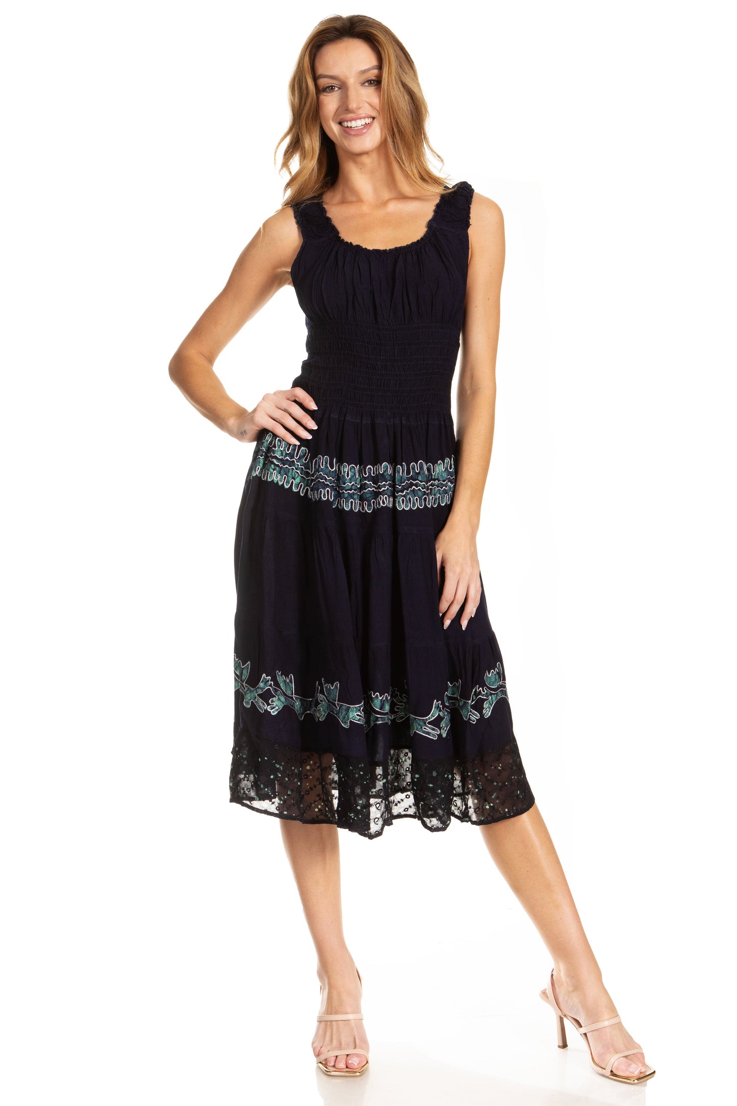 Women's Off The Shoulder Smock Ruffle Midi Dress