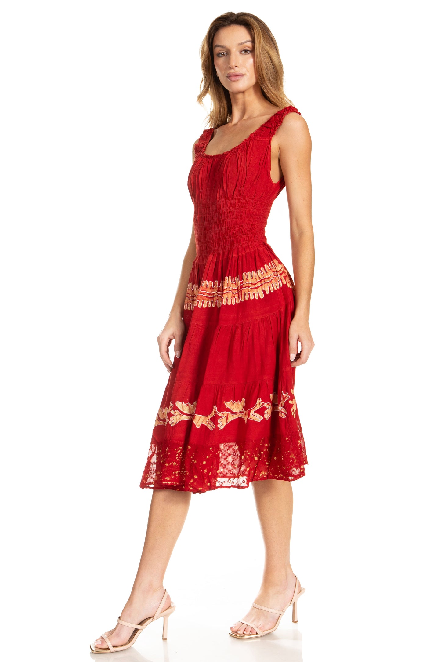 Women's Off The Shoulder Smock Ruffle Midi Dress