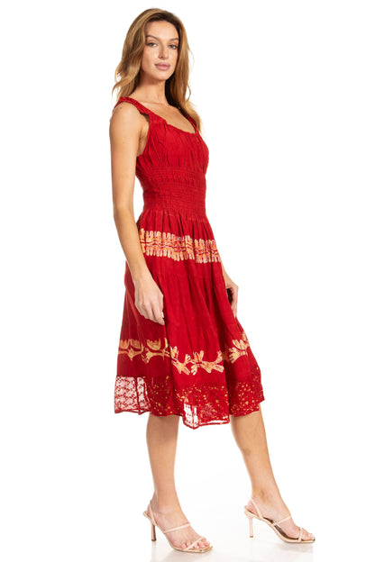 Women's Off The Shoulder Smock Ruffle Midi Dress