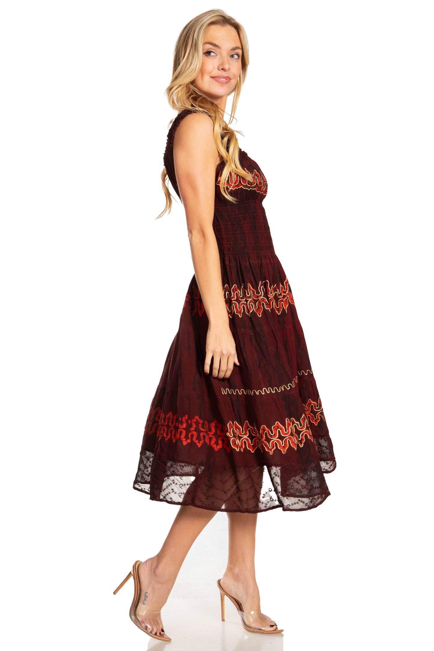 Women's Off The Shoulder Smock Ruffle Midi Dress