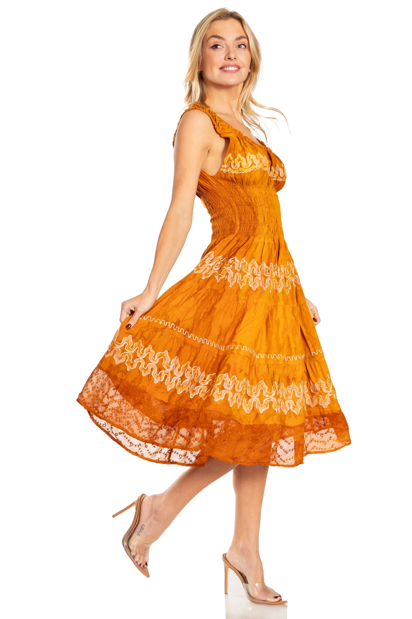 Women's Off The Shoulder Smock Ruffle Midi Dress