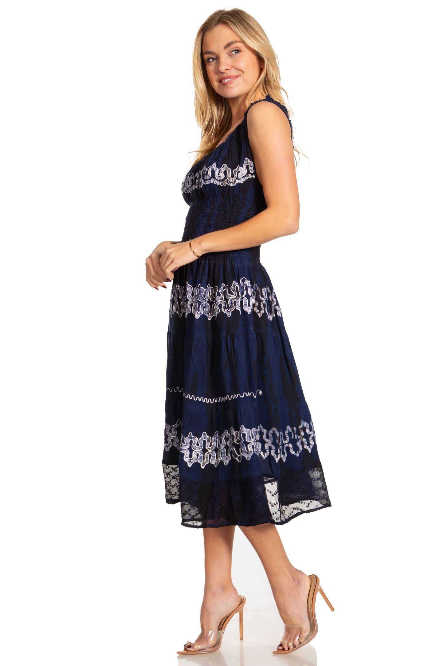 Women's Off The Shoulder Smock Ruffle Midi Dress