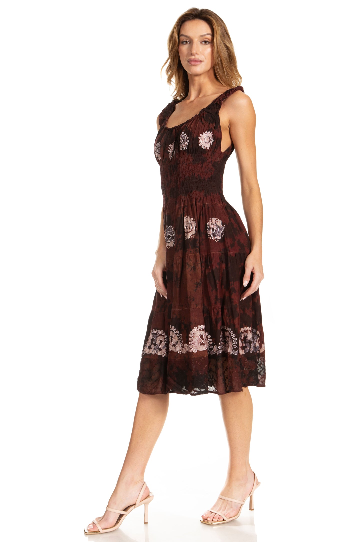 Women's Off The Shoulder Smock Ruffle Midi Dress