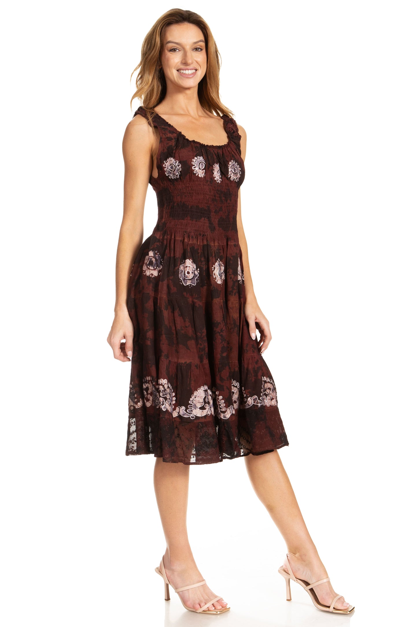 Women's Off The Shoulder Smock Ruffle Midi Dress