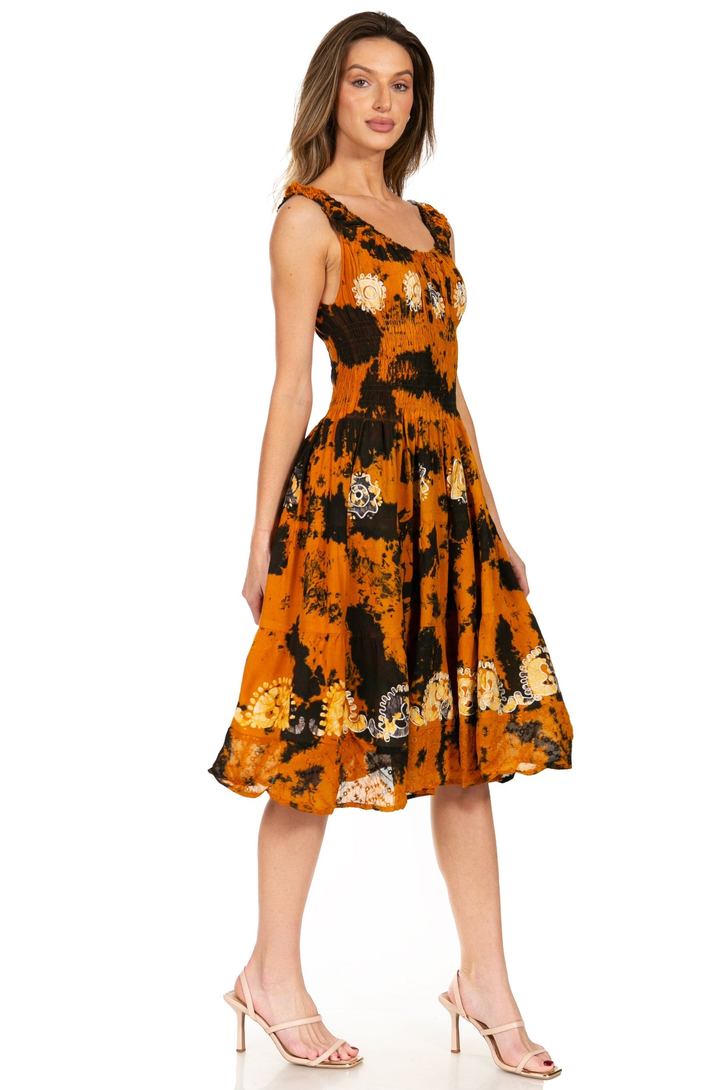 Women's Off The Shoulder Smock Ruffle Midi Dress