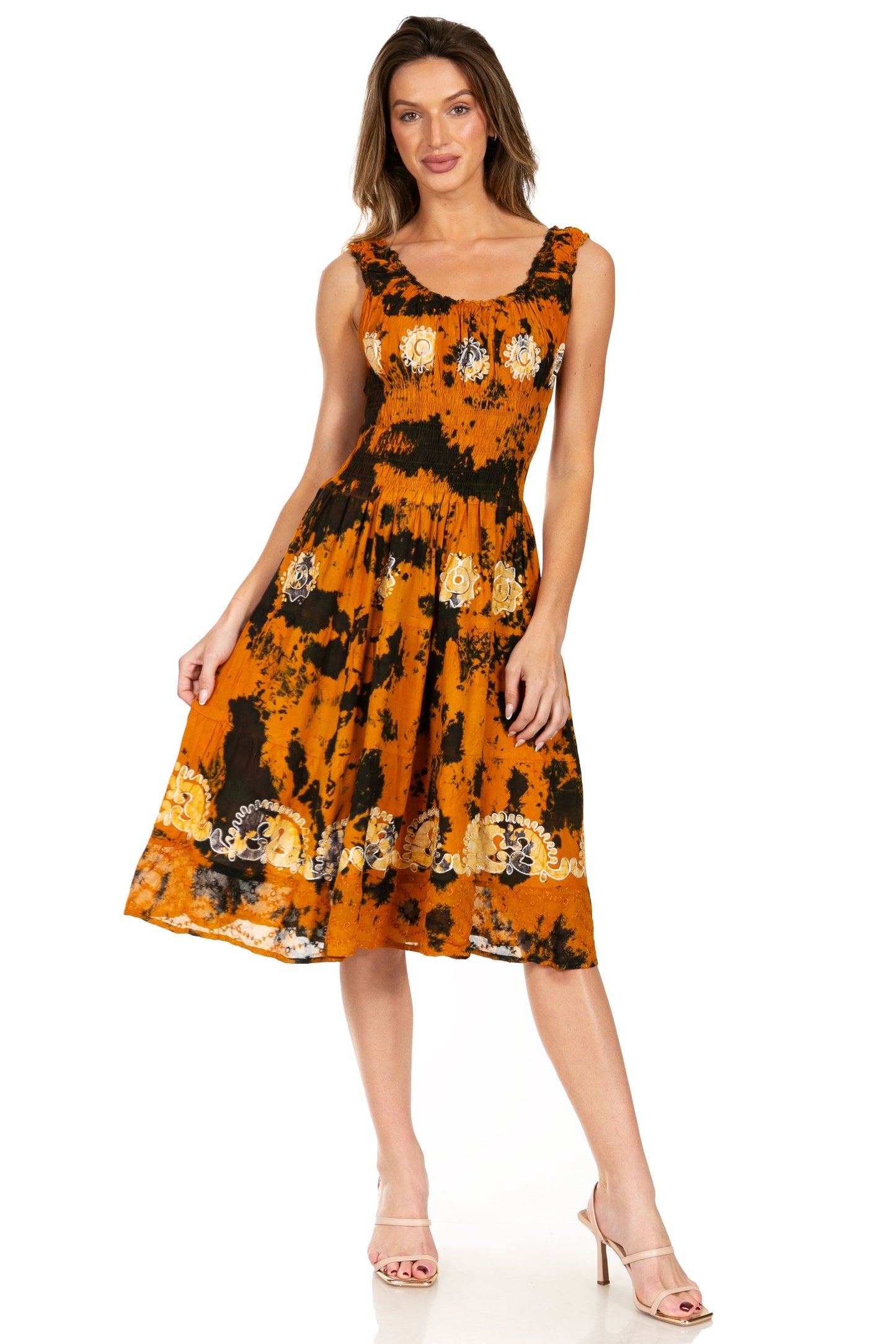 Women's Off The Shoulder Smock Ruffle Midi Dress
