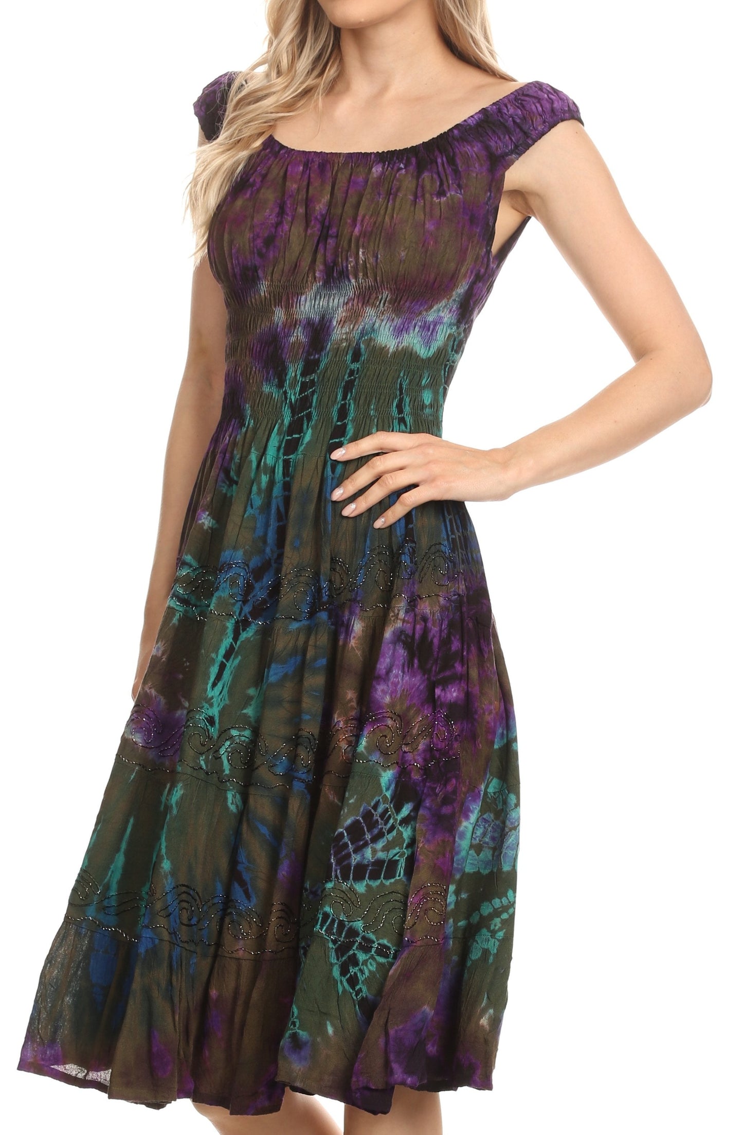 Women's Off The Shoulder Smock Ruffle Midi Dress