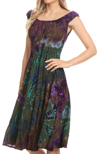 Women's Off The Shoulder Smock Ruffle Midi Dress