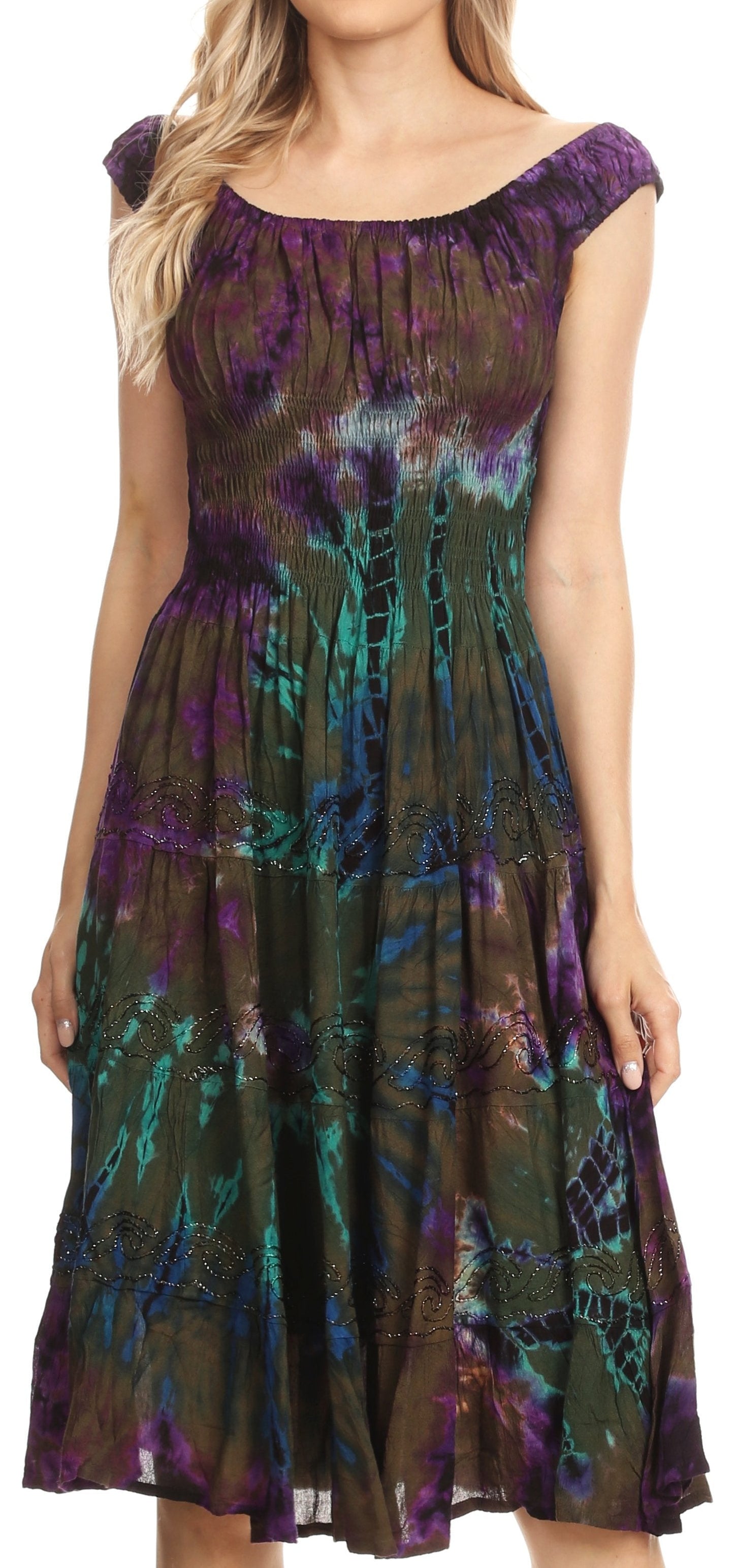 Women's Off The Shoulder Smock Ruffle Midi Dress