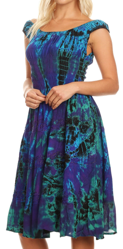 Women's Off The Shoulder Smock Ruffle Midi Dress