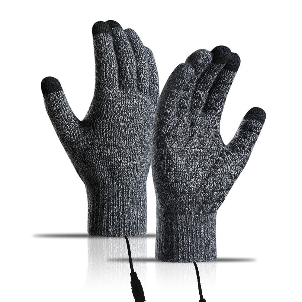 USB heated knitted gloves for charging heating warmth touch screen outdoor cycling anti slip finger gloves