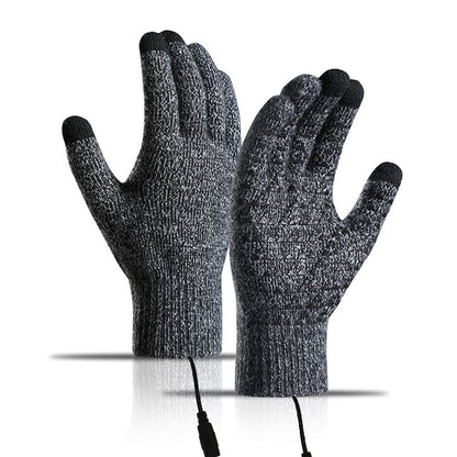 USB heated knitted gloves for charging heating warmth touch screen outdoor cycling anti slip finger gloves