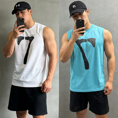 Summer Men's Quick-Dry Fitness Sleeveless Vest, Breathable Sport Tank Top, Muscular Training Streetwear, Loose Moisture-Wicking Workout Shirt