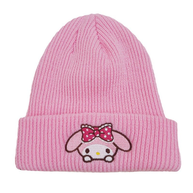 Cute Little Cat Embroidered Knitted Hat European and American Cartoon Cat Woolen Hat Kuromi Warm Hat Couple Pullover Hat