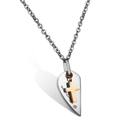 Couple necklace womens stainless steel fashion black cross necklaces lovers Heart pendant punk jewelry for neck male Accessories