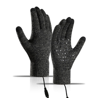 USB heated knitted gloves for charging heating warmth touch screen outdoor cycling anti slip finger gloves
