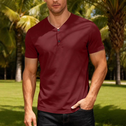Casual Lightweight Regular Fit Men's Solid Color V-Neck Breathable Moisture-Wicking Short Sleeve T-Shirt