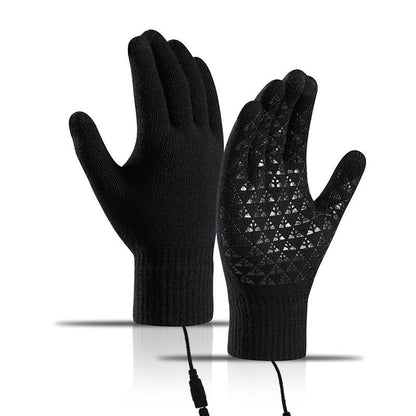 USB heated knitted gloves for charging heating warmth touch screen outdoor cycling anti slip finger gloves