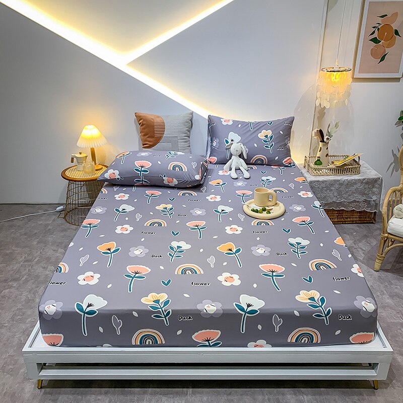 Cotton Elastic Bed Sheet Geometric Printed Fitted Sheet Elastic Bed Linen Mattress Cover Queen King Size bedding set Bedspread