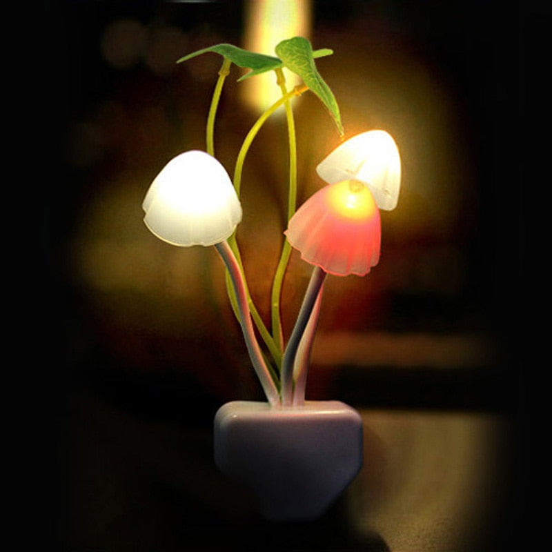 Mushroom Lamp Fungus Night Light EU & US Plug Light Sensor AC110V 220V 3 LED Colorful Mushroom Lamp Led Night