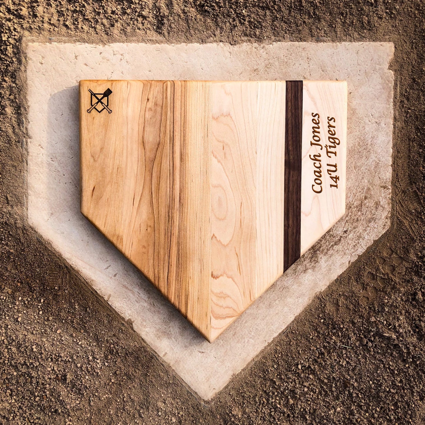 Home Plate" Cutting Board with Custom Text Engraving (12"x12")