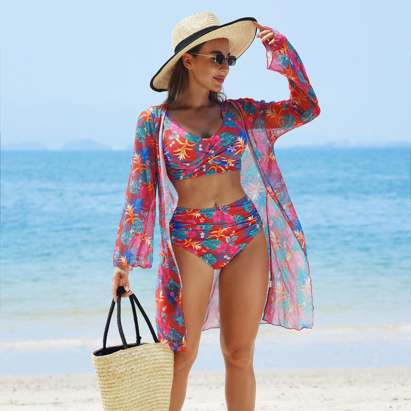 Swimwear Women Split Printed Bikini Bikini Mesh High