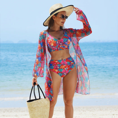 Swimwear Women Split Printed Bikini Bikini Mesh High