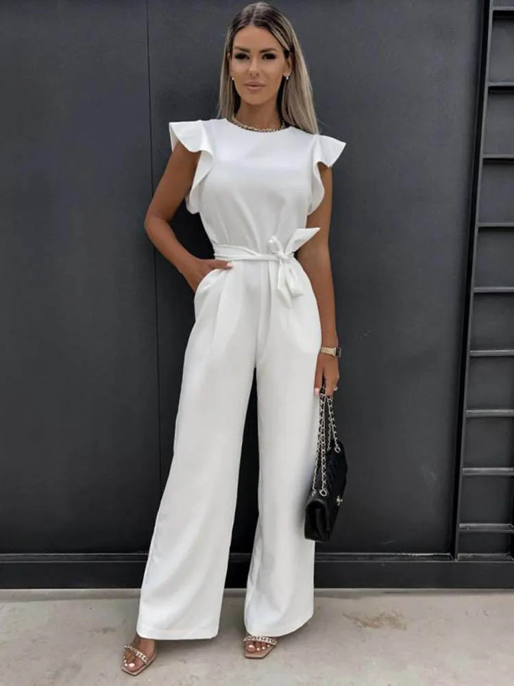 Summer Short Sleeve Wide Leg Jumpsuit