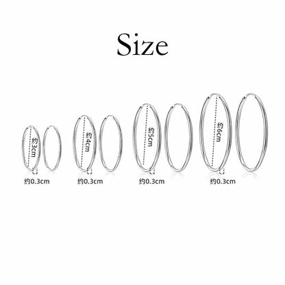925 Sterling Silver 3MM Thick 3/4/5/6CM Hoops Earrings