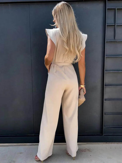 Summer Short Sleeve Wide Leg Jumpsuit