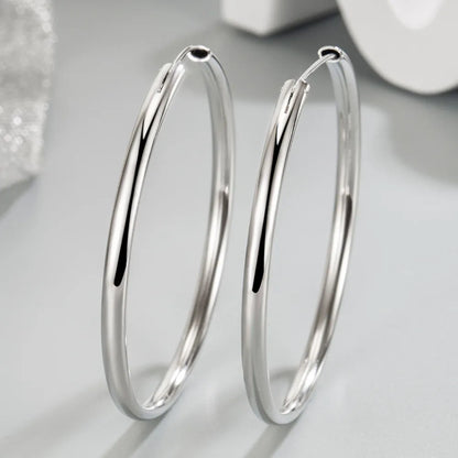 925 Sterling Silver 3MM Thick 3/4/5/6CM Hoops Earrings