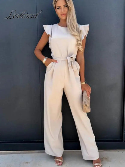 Summer Short Sleeve Wide Leg Jumpsuit