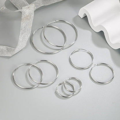 925 Sterling Silver 3MM Thick 3/4/5/6CM Hoops Earrings
