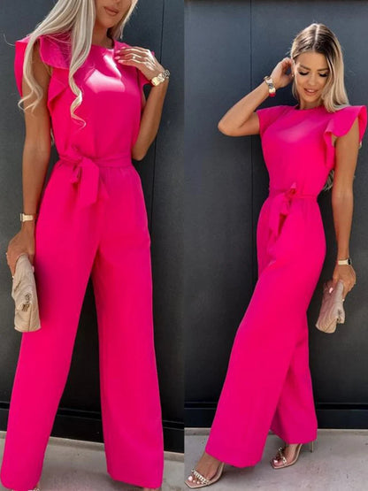 Summer Short Sleeve Wide Leg Jumpsuit