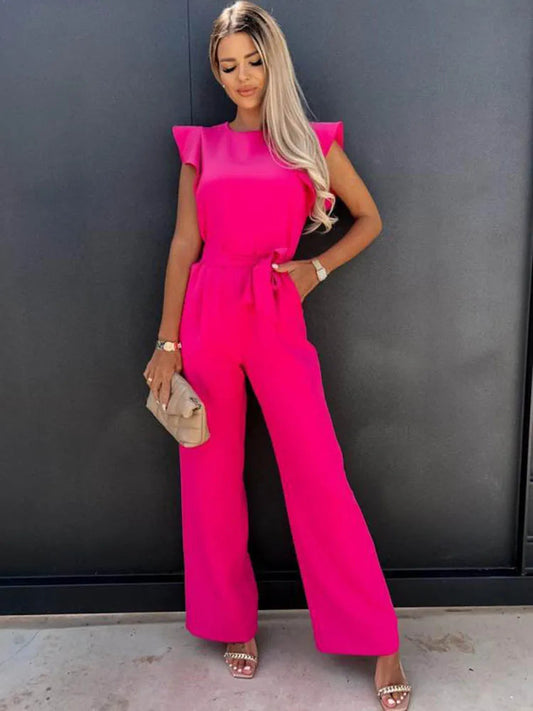 Summer Short Sleeve Wide Leg Jumpsuit
