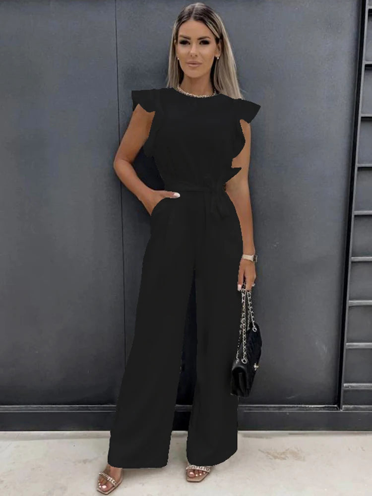 Summer Short Sleeve Wide Leg Jumpsuit