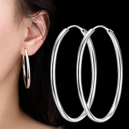 925 Sterling Silver 3MM Thick 3/4/5/6CM Hoops Earrings