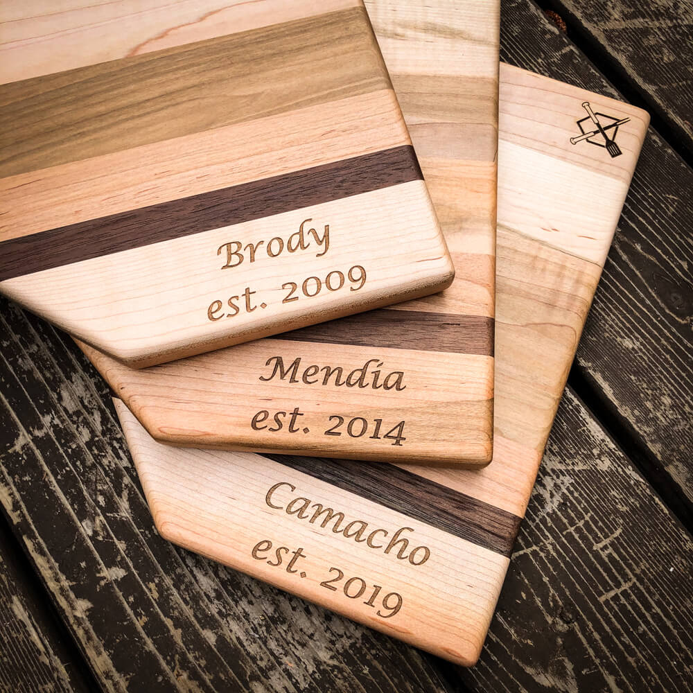 Home Plate" Cutting Board with Custom Text Engraving (12"x12")